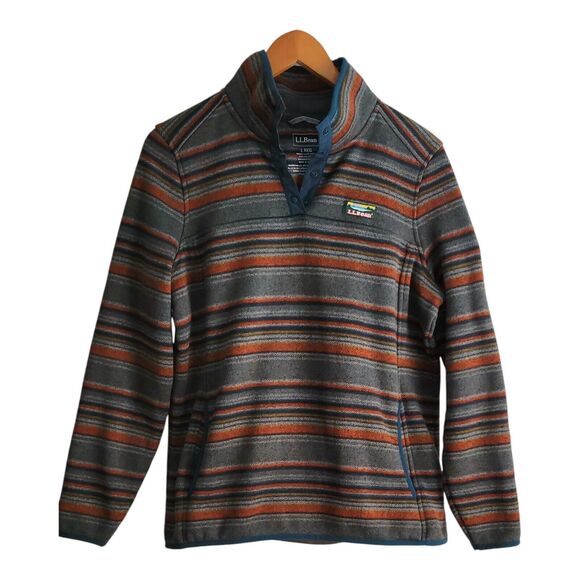 L.L. Bean Blue Orange Large Sweater Striped Pullover Blue Orange Gray w/ Pockets - Picture 6 of 7